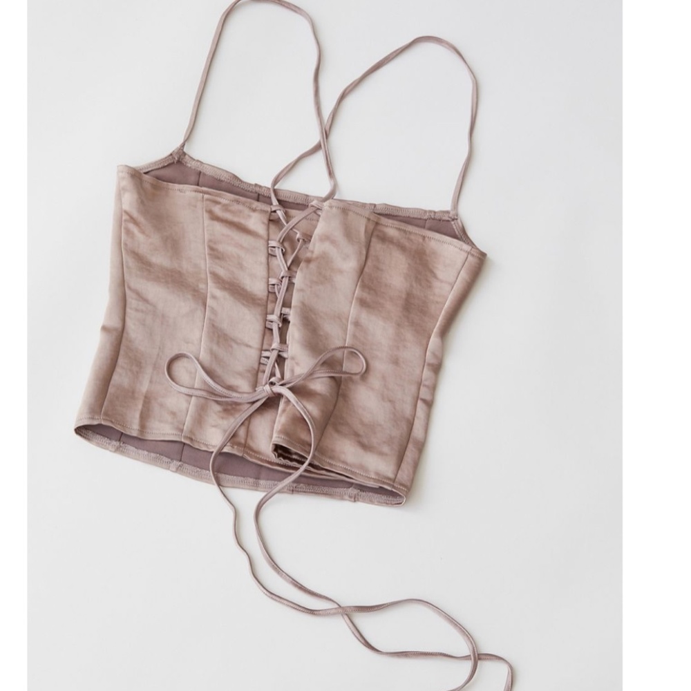 Motel Cosey Satin Crop Corset Boho Lace-Up Peasant Classy Romantic Hipster Top